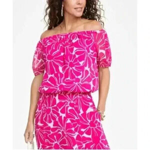 I.N.C. INTERNATIONAL CONCEPTS Floral-Print Short Sleeves Off Shoulder Top Size L